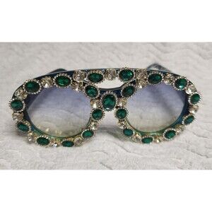 NEW St Patrick's Day Green RETRO Style Oversize SUNGLASSES BigBling Crystals NwT